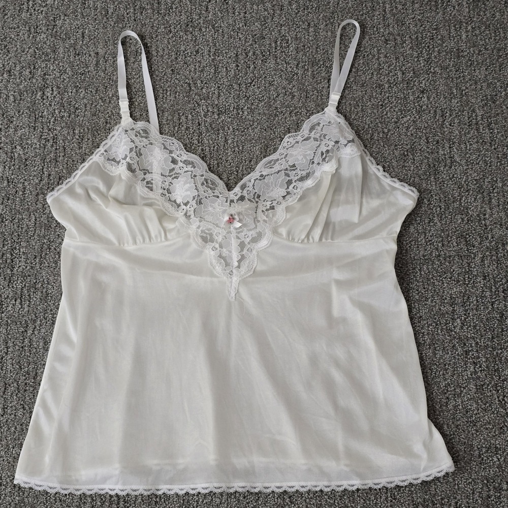 Ashley‎ Taylor Ivory Satin Lace Trim Camisole Top Lingerie Y2K Romantic Size L